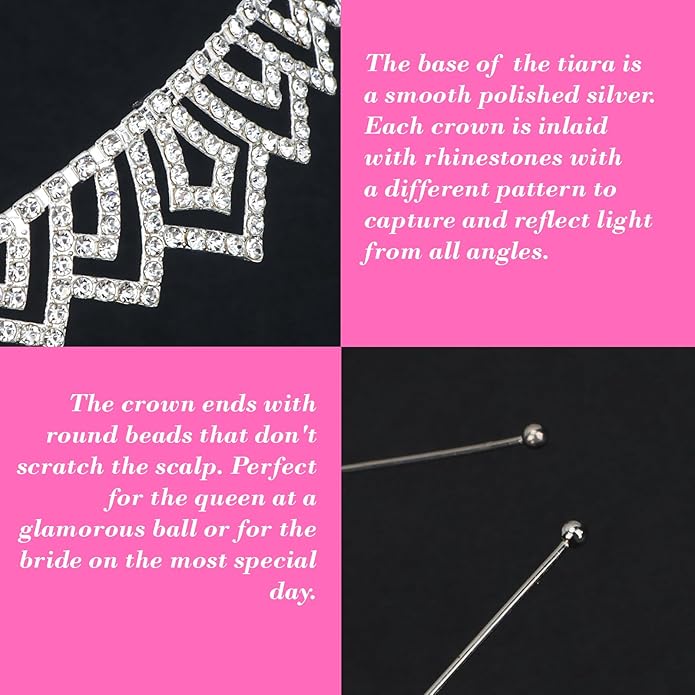 Tiaras for Women, Silver Birthday Tiara Crown for Women Metal Crystal Rhinestone Princess Crown Headband for Party Weddings Prom Homecoming 6 Pack