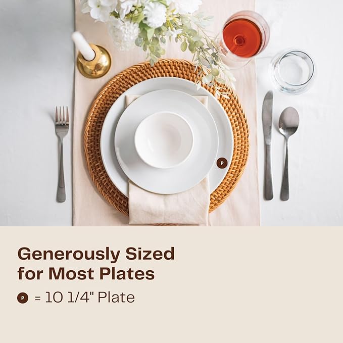 2-Pack Rattan Placemats - 13-inch Round Placemats (Honey Brown) - Woven Place Mats, Round Table Mats - Wicker Chargers for Dinner Plates, Plate Chargers Boho - Rattan Decor, Kitchen Table Decor