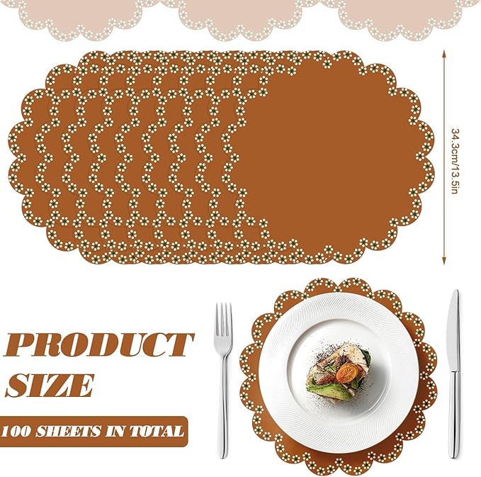 100 Pcs Platos De Barro Mexicanos Paper Placemats 13.5 Inches Cielito Lindo Party Decoration Disposable Scalloped Cinco De Mayo Paper Placemats for Fiesta Mexican Baby Shower Decor (Fiesta Mexicana)