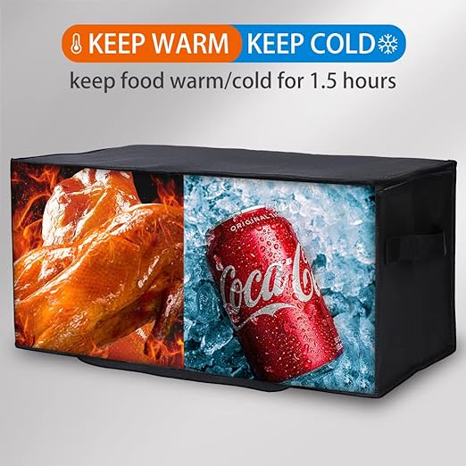 Bodaon Insulated Food Delivery Bag, 22" x 10" x 10" Insulated Pizza Delivery Bags for Hot/Cold Food, Black, 1-Pack