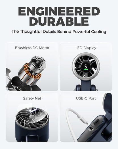 Diveblues Portable Handheld Turbo Fan, 5 Gear Wind, Battery Operated, Up to 12 Working Hours, 3 IN 1 Hand Fan with Air Turbo Tech Cooling Fan for Outdoor Activities, Travel, Working