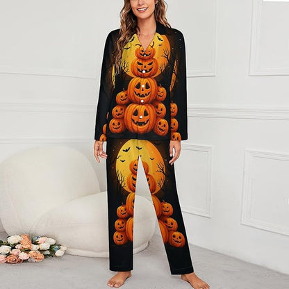 Lemons Leaves Ceramic Style Womens Pajama Set Long Sleeve Pajamas Top And Pants Soft Loungewear Pjs Sets