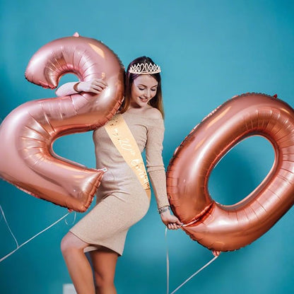 CIEHER 20th Birthday Crown and Sash for Girls, It's My 20 Bday Sash, 20th Birthday Decorations Rose Gold