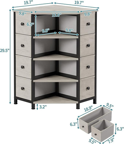 LUMTOK 8 Drawers Corner Dresser with Storage Fabric Drawers and Open Shelves for Small Space，Bedroom，Entryway，Living Room (Greige)