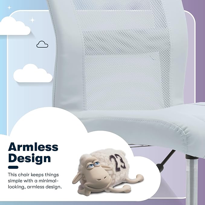 Serta Essential Armless TaskChair, Small Desk Chairs with Wheels, Breathable Mesh Back and Faux Leather, Quality Foam Cushion Seat for Comfort, Minimal Design for Vanity Table, Sky Blue