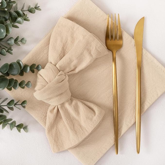 Socomi Cloth Napkins Champagne Fall Thanksgiving Washable Reusable Bulk Linen Cotton Napkins Set of 20 17"x17" for Wedding Party Bridal Baby Shower Birthday Dining Table Decorations