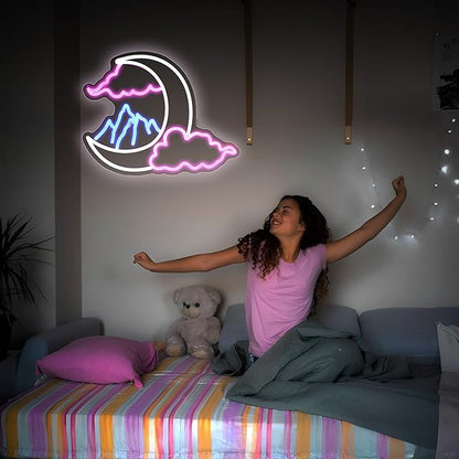 Moon Cloud Mountain Neon Sign Girl Room Decor Led Neon Lights Signs for Wall Decor USB Powered Led for Room Decoration