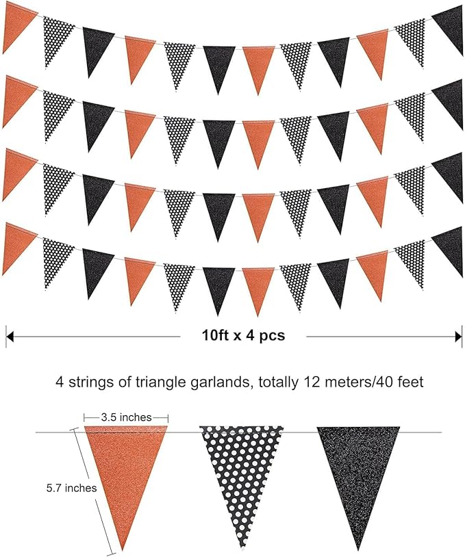 Cheerland Halloween Pennant Banner Glitter Black Orange White Dot Triangle Flag Bunting Garland for Halloween Thanksgiving Party Decorations