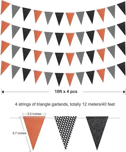 Cheerland Halloween Pennant Banner Glitter Black Orange White Dot Triangle Flag Bunting Garland for Halloween Thanksgiving Party Decorations