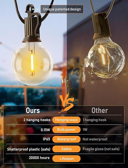 Brightown 75FT Solar String Lights Outdoor Waterproof with Remote, Solar Patio Lights with 35 Shatterproof LED Bulbs, 3 Light Mode, Dimmable & Timer, Hanging String Lights for Porch Garden Bistro