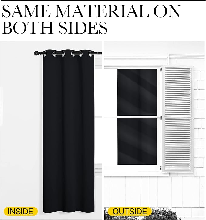 NICETOWN Pitch Black Solid Thermal Insulated Grommet Blackout Curtains/Drapes for Bedroom Window (2 Panels, 42 inches Wide by 63 inches Long, Black)
