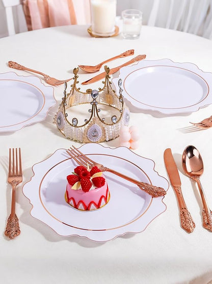 WDF 120-Piece Rose Gold Plastic Silverware - Heavy Duty Disposable Rose Gold Cutlery Set - Includes 40 Forks, 40 Spoons, 40 Knives for Wedding