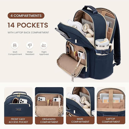 LOVEVOOK Laptop Backpack for Women with Pouch Pocket for Large Capacity Cup,17 Inch Laptop Computer Bag Travel Backpack Purse,Waterproof Work Business Backpack College Teacher Bags,Dark Blue