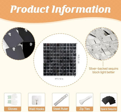 Black Shimmer Wall Backdrop,Shiny Sequins,48 Pcs Sequins Backdrop Decoration Panels,Photo Background Decorations for Birthday Party Wedding Engagement Anniversary Graduation Baby Shower
