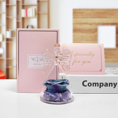 Miofula Angel Rose Birthday Gifts for Mom, Preserved Flower Rose in Glass Angel Figurines, Forever Real Rose Gift for Women Mom Grandma, Angel Gifts for Her Wife on Valentines Anniversary Mother's Day