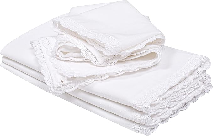 Cloth Napkins Reusable White Christmas Cloth Dinner Napkins Set of 4 Cotton Flax Fabric Oversized 20x20 Inches Cloth Napkins with Lace for Parties Wedding Cocktail Napkins Thanksgiving Decor