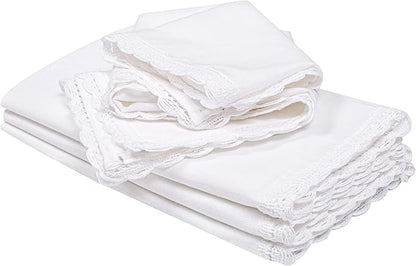 Cloth Napkins Reusable White Christmas Cloth Dinner Napkins Set of 4 Cotton Flax Fabric Oversized 20x20 Inches Cloth Napkins with Lace for Parties Wedding Cocktail Napkins Thanksgiving Decor