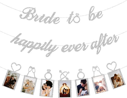 Concico Bridal Shower Decorations - Bride to be happily ever after Banner and Photo Banner for Bridal Shower/Wedding/Engagement Party Kit Supplies Decorations decor (Silver)