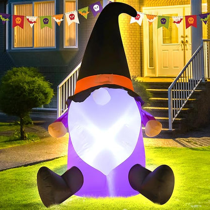4FT Gnome Halloween Inflatable Helloween Goblin Decoration Halloween Blow Up Decor with LED Lights Indoor Outdoor Graden Yard Party Holiday Decor