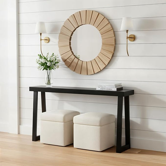 Plank+Beam Solid Wood Console Table, 66 Inch, Sofa Table, Narrow Entryway Table for Hallway, Behind The Couch, Living Room, Foyer, Easy Assembly, Black