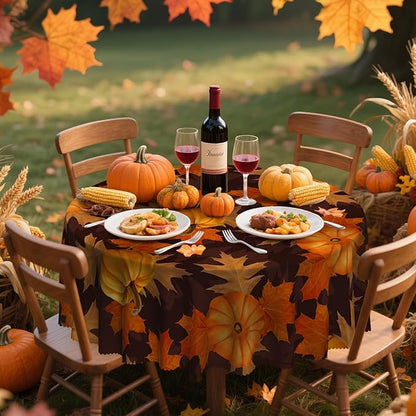 Eikione 70In Round Tablecloth, Pumpkin Table Cloth, Black Checkered Tablecloth Pumpkin Fall Tablecovers