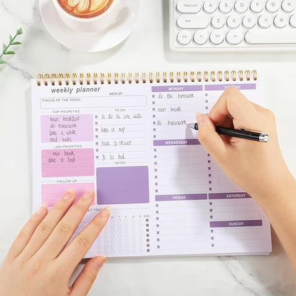 Weekly To Do List Notepad, 8.5''x11'' Weekly Desk Planner with 52 Tear Off Sheets Undated Weekly Planner Habit Tracker & Productivity Organizer for Home School and Work, Purple