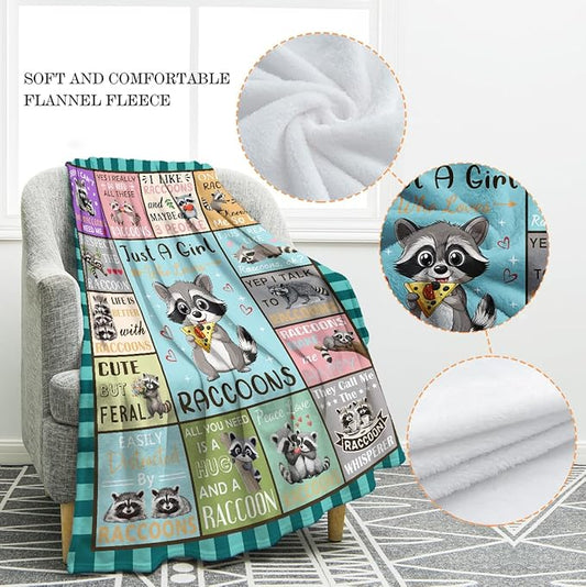 Jekeno Raccoon Blanket Cute Animals Gifts for Women Men Kids Girls Boys Mom Wife Friends Halloween Birthday Home Bedroom Living Room Decor Colorful Throw Blanket 50"x60"