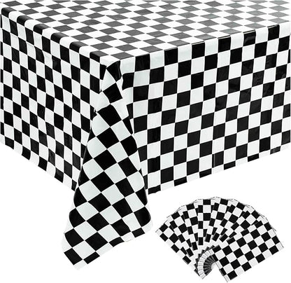 Kesfey 8 Packs Black and White Checkered Tablecovers 54 x 108 Inches Disposable Party Picnic Table Cloth Splashproof Plastic Checkered Tablecovers for Camping Decoration Party Favors