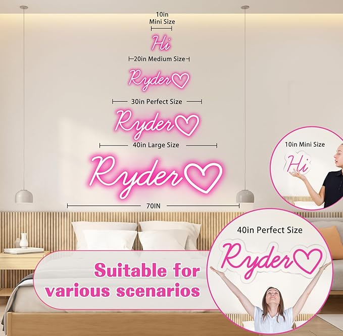 Custom Neon Sign – Personalized LED Neon Name Sign for Wall Decor, Bedroom, Birthday Gifts for 10 Year Old Girls, Wedding Proposal, Party Backdrop, Kids Room Decor, Customizable LED Light (Pink)