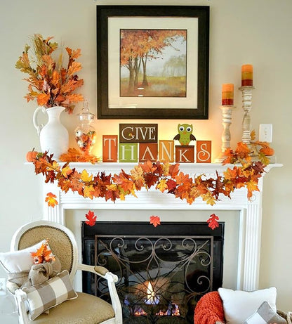 DearHouse 2 Pack Fall Maple Leaf Hanging Vine Garland Artificial Autumn Foliage Thanksgiving Decor for Home Wedding Fireplace Party Christmas (Light Yellow)