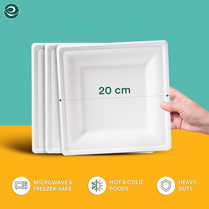 ECO SOUL Compostable Paper Plates 8 Inch (100 Count) Heavy Duty Disposable Plates For Thanksgiving dinner & Parties| Eco-Friendly Sugarcane Bagasse Plates.