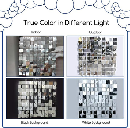 COKAOBE Silver Shimmer Wall Backdrop, 24PCS Square Sequin Shimmer Backdrop Panel, Photo Backdrops for Birthday, Anniversary, Wedding, Graduation & Bachelorette Party Decoration