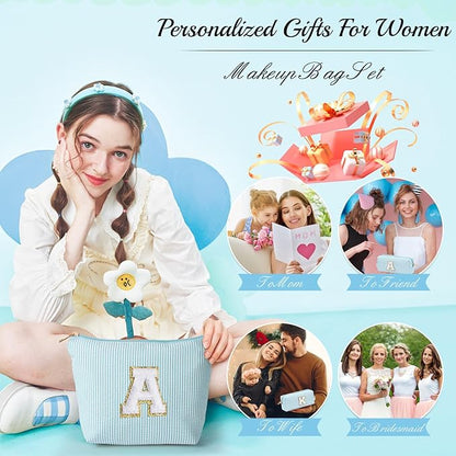 YOOLIFE Gifts for Women Her, Makeup Bag Make Up Bag Pouch Cosmetics Organizer Bag Cute Makeup Bag Skincare Bag Personalized Best Friend Wife Birthday Gift Graduate Gifts for Her V