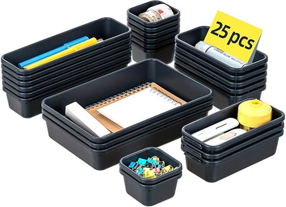 25 PCS Interlocking Desk Drawer Organizer Separator for Office,Bathroom,Kitchen,Makeup,Tool（4 Sizes）