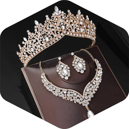 Kamirola Tiaras and Crowns for Women,Tiaras Earrings Necklace, Crystal Bridal Jewelry Set, Costume Party Halloween Prom Pageant Jewelry for Women TR80