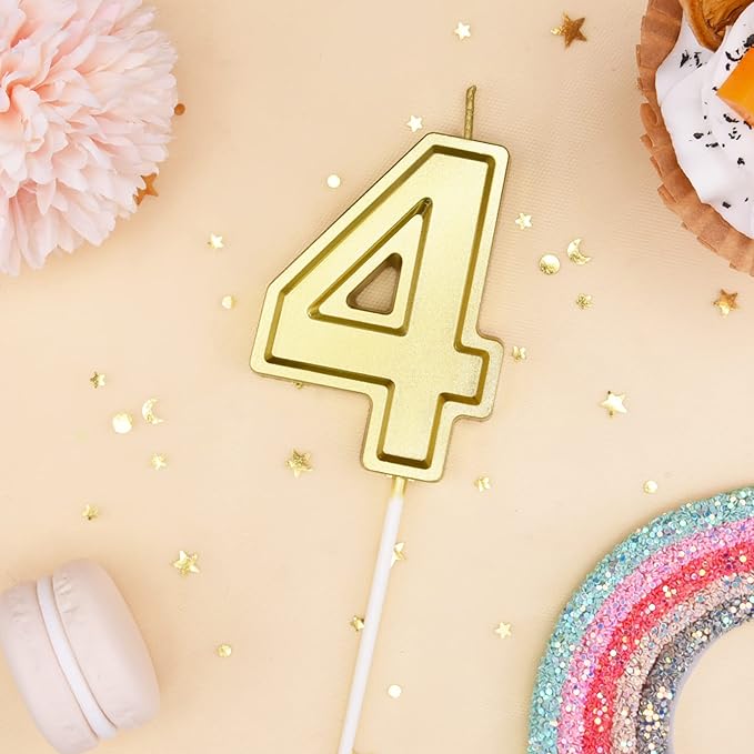 PHD CAKE 2.76 Inch Luxe Gold 4 Number Birthday Candles, Gold Number Candle, Cake Number Candles, Party Celebration