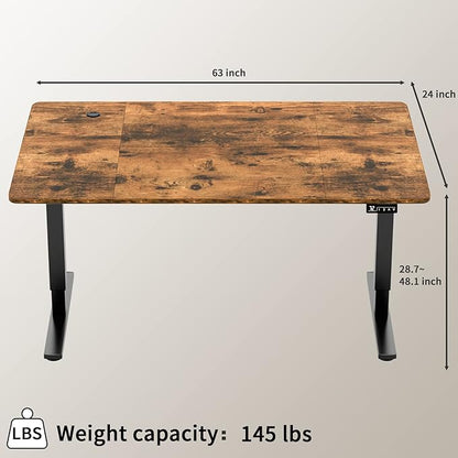 Furmax Electric Height Adjustable Standing Desk Large 63 x 24 Inches Sit Stand up Desk Home Office Computer Desk Memory Preset with T-Shaped Metal Bracket, Brown