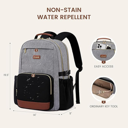 LOVEVOOK Laptop Backpack for Women with Pouch Pocket for Large Capacity Cup,18 Inch Teacher Nurse College Work Backpack Purse,Waterproof Laptop Bag Computer Back Pack for Travel, Grey-Black-Brown