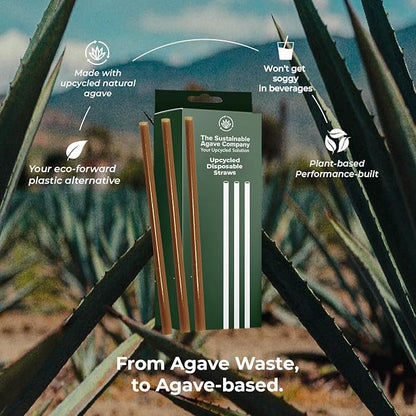 Sustainable Agave Co - Agave Fiber Unwrapped Drinking Straws - 100 Count - Plant-Based, Made With Upcycled Materials, Reusable - Brown, Regular, 8"
