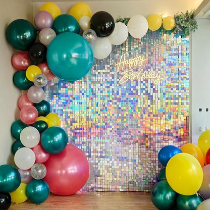Shimmer Wall Backdrop Silver Iridescent Square Sequin Wall Panel Backdrop Decor for Wedding, Anniversary, Birthday, Party, 36 Panels