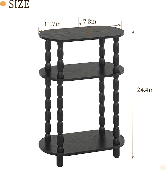 MaxSmeo Small End Table Set of 2, 3-Tier Narrow Side Table Bedroom Set of 2 with Storage, Skinny Side Table Nightstand for Small Space, Bedrooms, Living Room (Black)