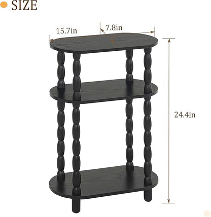 MaxSmeo Small End Table Set of 2, 3-Tier Narrow Side Table Bedroom Set of 2 with Storage, Skinny Side Table Nightstand for Small Space, Bedrooms, Living Room (Black)