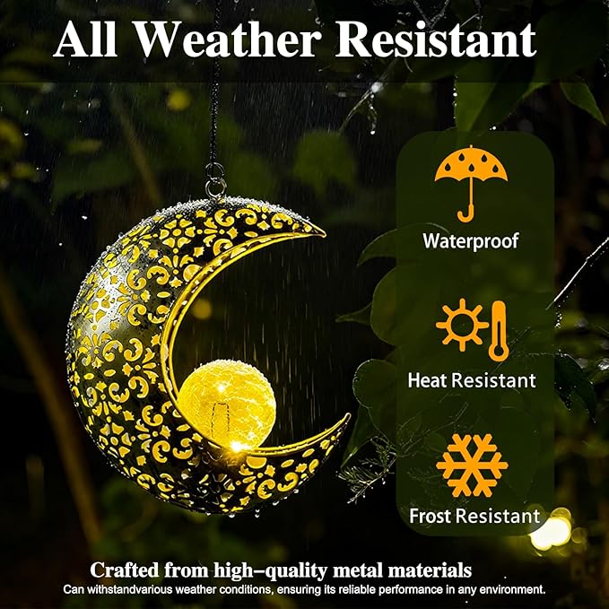 Solar Garden Hanging Moon Lights Outdoor Decor,Metal Lanterns Art Decorations for Outside Yard Lawn Patio Wall Fences Driveway Trail,Unique Housewarming Gardening Gifts for Women Mom
