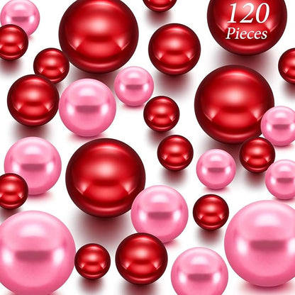 Hicarer 120 Pieces Pearl for Vase Filler Pearl Bead Vase Centerpieces Brush Holder Assorted Round Faux Bead for Crafting, Home Wedding Table Decor 14/20/30 mm(Dark Pink, Bright Red)
