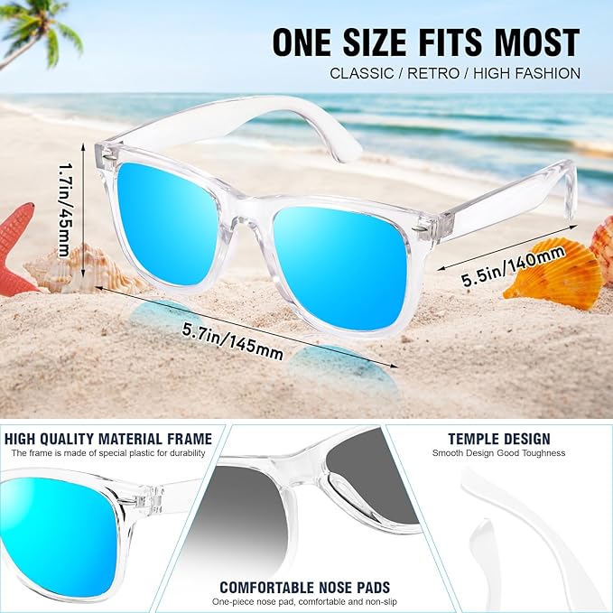 15 Pack Neon Party Favors Sunglasses Bulk, Retro Colorful Mirror Lens Sunglasses 80s 90s Party Glasses