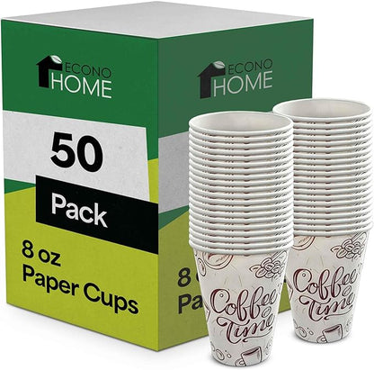 EconoHome 8 oz 50 Pack Disposable Coffee Paper Cups - Paper Cups for Hot and Cold Drinks, Tea, Water, and Juice