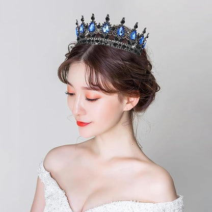 Queen Crown Rhinestone Wedding & Bridal Crowns for Women - Costume Party Hair Accessories - Princess & Birthday Tiaras in Crystal (Black & Blue)