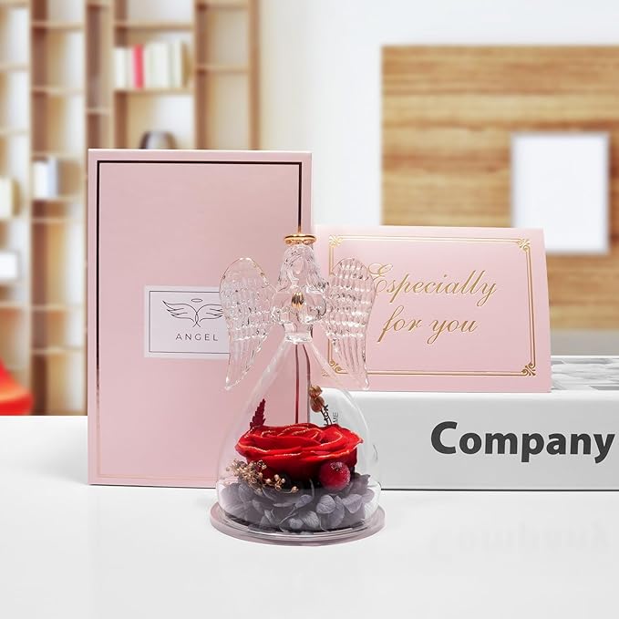 Miofula Preserved Flower Rose Birthday Gifts for Mom, Angel Figurines with Forever Real Rose Gifts for Her Mom Grandma, Angels Gifts for Mothers Day Christmas Anniversary Thanksgiving Birthday Gifts