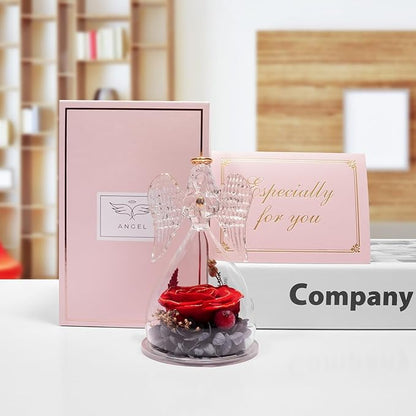 Miofula Preserved Flower Rose Birthday Gifts for Mom, Angel Figurines with Forever Real Rose Gifts for Her Mom Grandma, Angels Gifts for Mothers Day Christmas Anniversary Thanksgiving Birthday Gifts