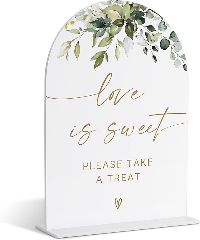 Love Is Sweet Sign for Dessert Table, Greenery Gold Bridal Shower Decorations, Wedding Signs for Ceremony and Reception, Engagement Decor, Wedding Table Acrylic Decor, Bachelorette Party Favors - 33